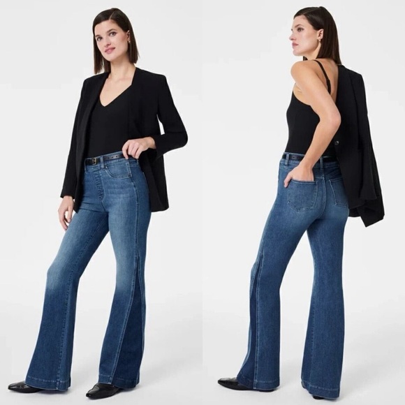 SPANX Flare Jeans Mixed Wash High Waisted Pull One Stretch Size Medium - Picture 14 of 14